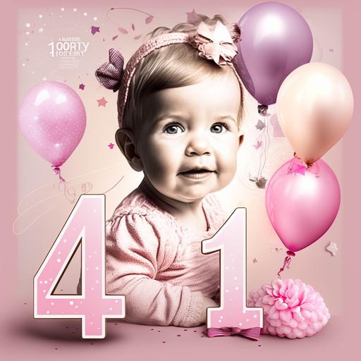 first birthday card avatar for baby girl   4K