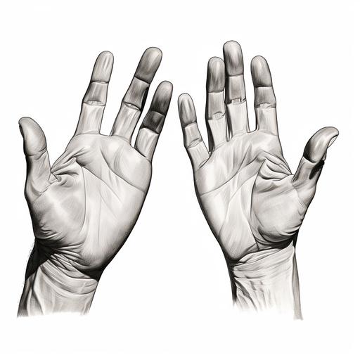 first person view of hands, no background, black and white, line art, no shading