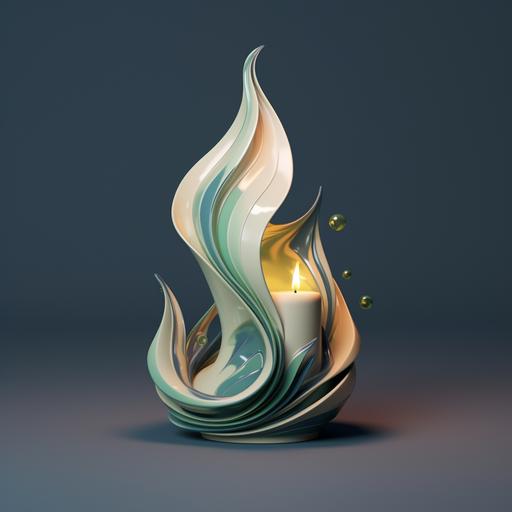 fish merging into a candle, blue   green   grey, object, ceramic, biomorphic, abstract, architectural, soft lighting, octane render