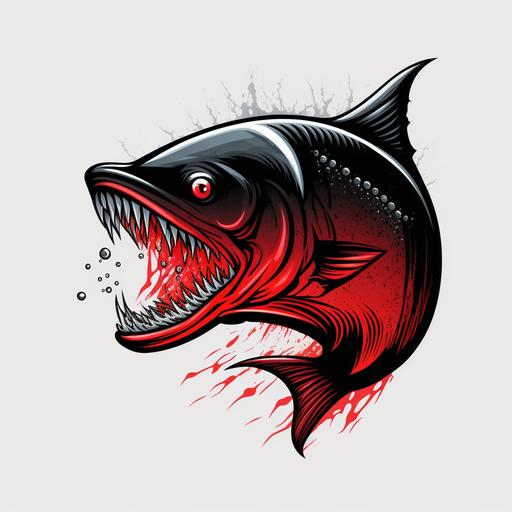 fishing angry red black fish minimalism clipart teeth logo white background --v 4