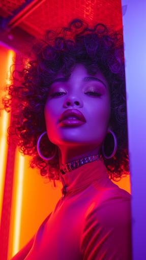 fitness influencer,a high end fashion shoot. Neon red and neon purple. Full body underground female. Edgy futurism afro 70s and modern. fashion photoshoot. Modern block colours. - Image #3  --ar 9:16 --style raw --stylize 250 --v 6.0