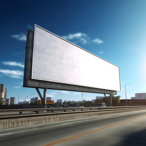 rectangular billboard on a highway in a city. photorealistic. sunny. south florida.