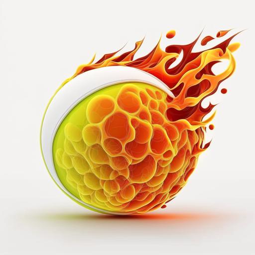 flamed tennis ball, cartoon style white background