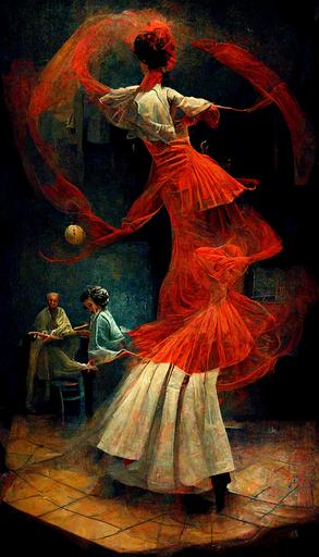 flamenco dance club :: painted by norman rockwell and remedios varo :: --q 2 --ar 9:16 --s 3000