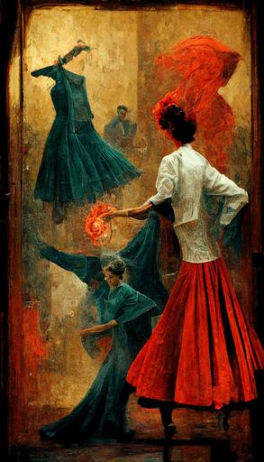 flamenco dance club :: painted by norman rockwell and remedios varo :: --q 2 --ar 9:16 --s 3000