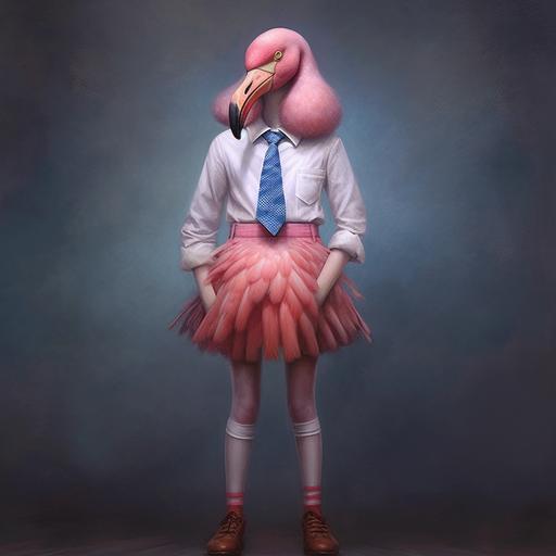 flamingo wearing a school girl outfit --s 750