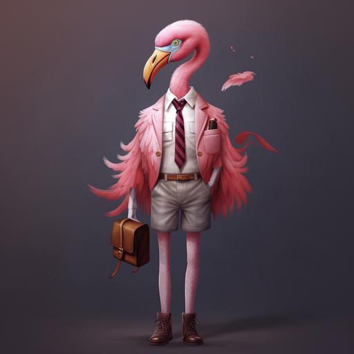 flamingo wearing a school girl outfit --s 750
