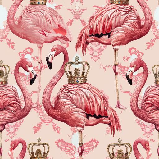 flamingos wearing princess crowns in a pattern --tile