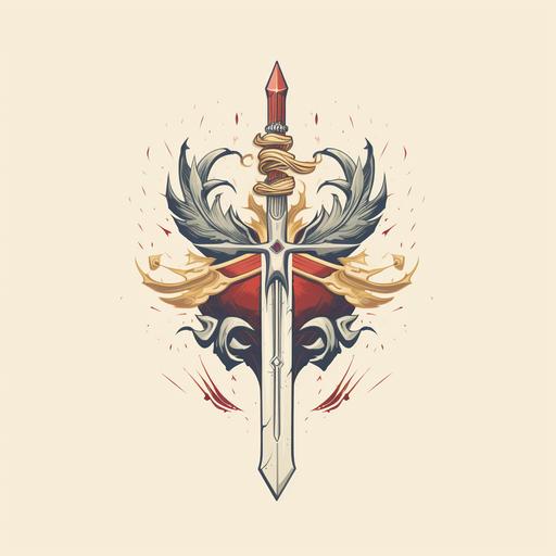 flat emblem logo of a sword being created in simole vintage design