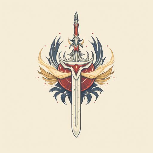 flat emblem logo of a sword being created in simole vintage design