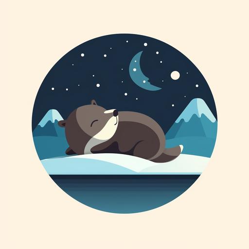 flat vector logo of circle, cold colour, cute mole sleeping at night, simple minimal, by Ivan Chermayeff