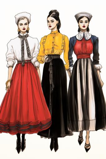 flds, fundamentalist Mormon, prairie dress, cult, quirky, chic, haute couture, fashion design sketch, Moschino, miumiu --ar 2:3