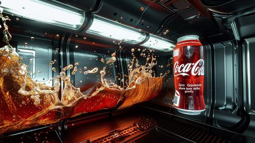 floating in a sea of Coca-Cola environment The lights dim, and the familiar sound of a soda can cracking open fills the air. Suddenly, you find yourself suspended in zero gravity, surrounded by a breathtaking view of space. A voice echoes, 