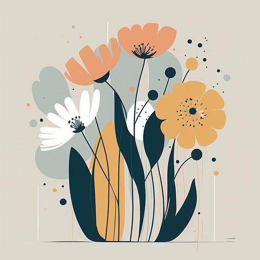 floral flower, minimalistic mid century, boho style, abstract art vector art simple