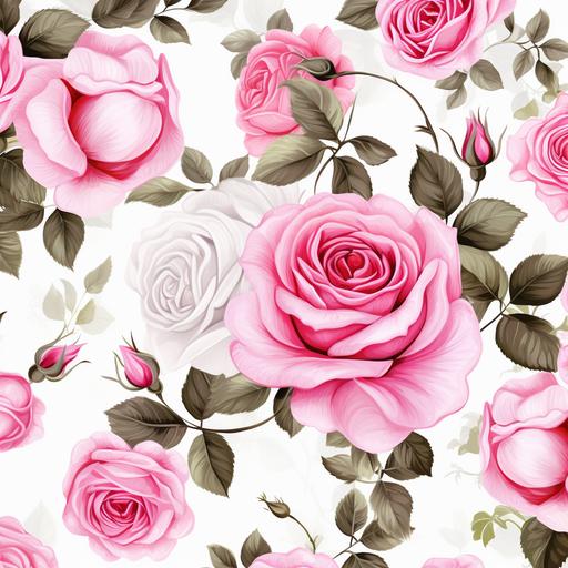 floral pattern , white background and pink roses --s 50