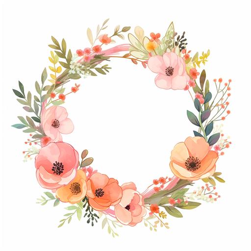flower garland, spring, vector, illustration style, water colour, painting, clipart, white background, 16k, --ar 1:1 --niji 5