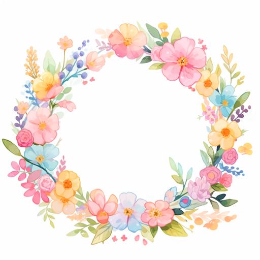 flower garland, spring, vector, illustration style, water colour, painting, clipart, white background, 16k, --ar 1:1 --niji 5