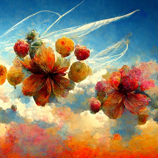 flowers and fruit abstract art in sky