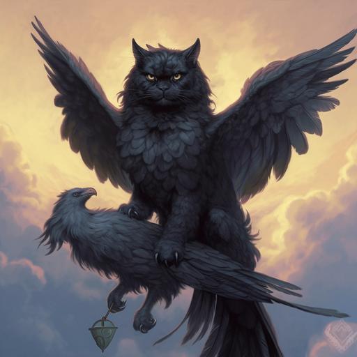 fluffy black Maine Coon cat, on top of a giant flying Eagle, detailed, high resolution, pristine naturalism.