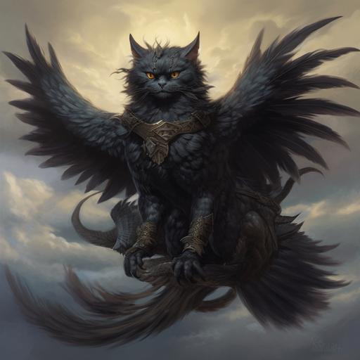 fluffy black Maine Coon cat riding a giant hawk, detailed, high resolution, pristine naturalism.