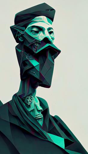 3d rendered ancient greek pedastal statue of the low poly Anonymous the Hacker mage by AK-巴比索, trending on artstation ::3 grainy retro wonderful illustration, intricate complexity::3 occult propaganda::2 dread, fear::0.5 zappy holographic multicolored swirling grid fractal reactor, trending on artstation ::1 purple and black 80s detailed art::1 --h 440
