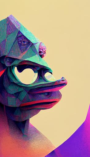 3d rendered ancient greek pedastal statue of the low poly Pepe the Frog by AK-巴比索, trending on artstation ::3 grainy retro wonderful illustration, intricate complexity::3 occult propaganda::2 dread, fear::0.5 zappy holographic multicolored swirling grid fractal reactor, trending on artstation ::1 purple and black 80s detailed art::1 --h 440