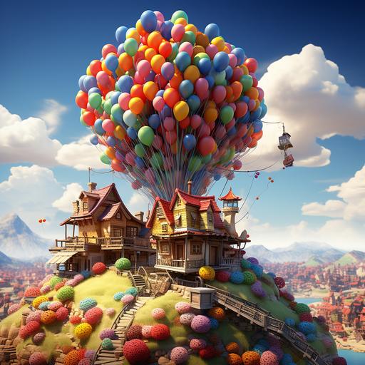 flying balloon house from Pixar’s Up, defending against zombies --s 750