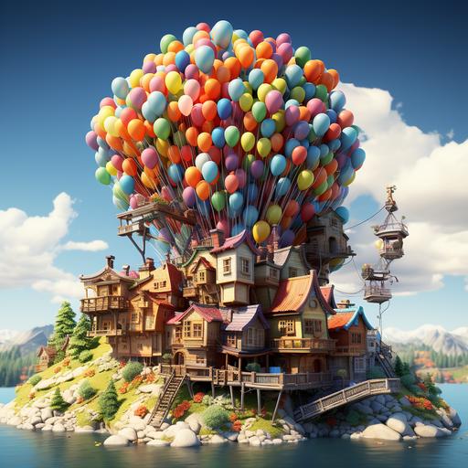 flying balloon house from Pixar’s Up, defending against zombies --s 750
