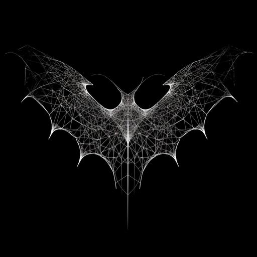 flying bat, white silhouette on black, line art, white line, flowing, gothic, simplistic --v 5.0