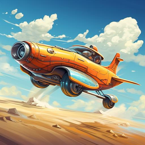 flying cartoon race car, illustration style