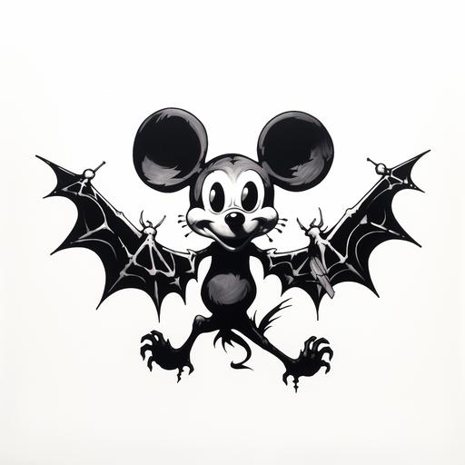 flying mighty mouse skeleton, stencil, black and white, no background