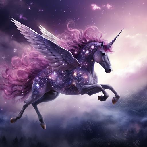 flying purple unicorn with stars