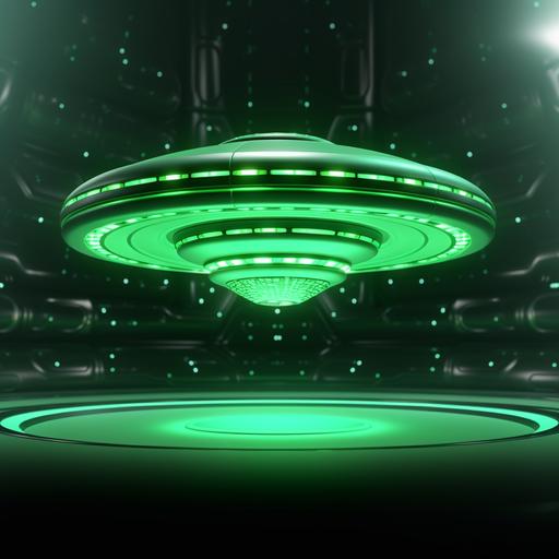 flying saucer with green alien inside, cartoon Style, green screen background, 8k, 3d
