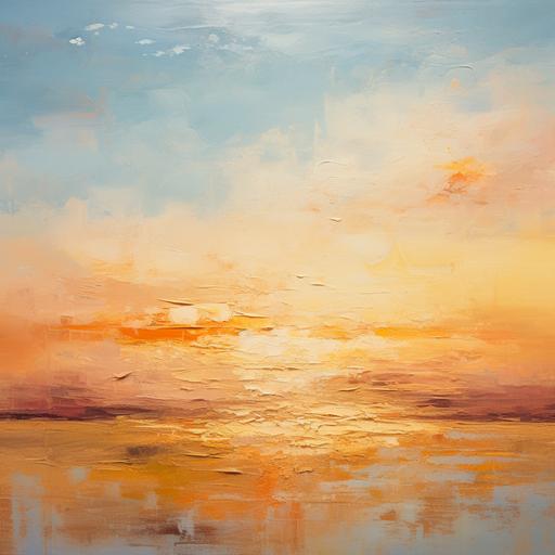 thick paint abstract oil pallet knife painting, warm colors, distant with low horizon line and atmospheric horizon with No clouds in the sky, gradient to lighter at horizon, dreamy subconscious feeling