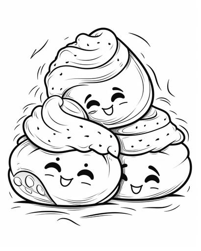 for a coloring book, cute kawaii, cartoon style, cute croissants with smiling faces and fillings, no shading --ar 4:5 --v 5