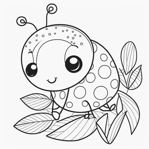 for coloring book, baby ladybug, for little kids, black and white, white background, simple line