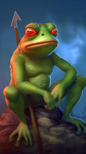 foto of angry pepe the frog meme  holding axe. red bruises. --ar 9:16