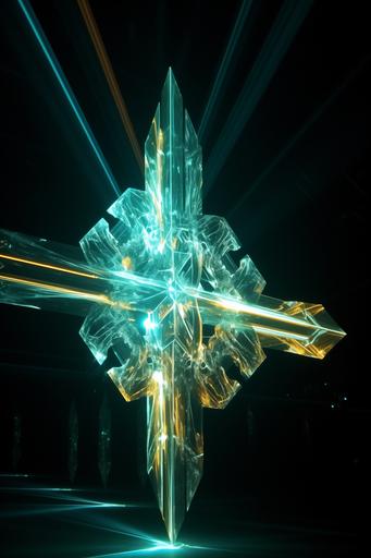 fractal diamond with transparent and crystal texture, skull be buried in ice for eternity jesus and barbies with devil wings, catholic cross in fire, high details, 16k, unreal engine --ar 2:3 --v 5.0