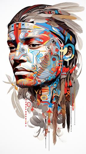 fractal zentalgle colorful graffiti pattern, spiritual native american male face, fine line drawing, line art, white background --ar 9:16