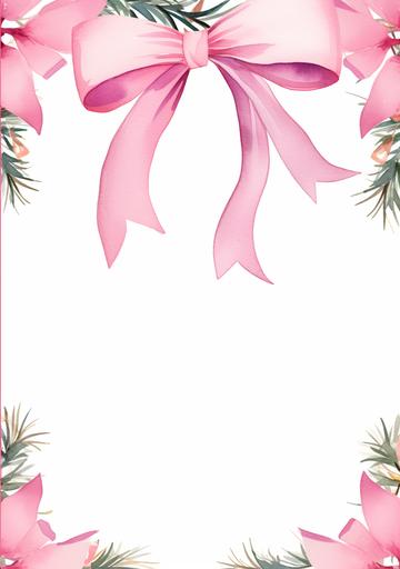 frame, christmas garland, pink bow, flat illustration, --ar 210:297