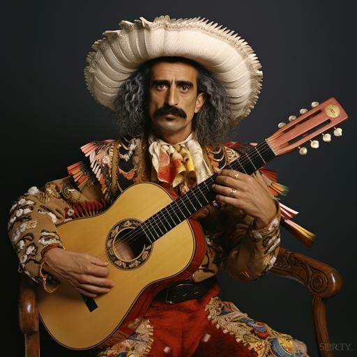frank zappa as emiliano zapata with large mariachi sombrero, realistic annie leibovitz photo shoot