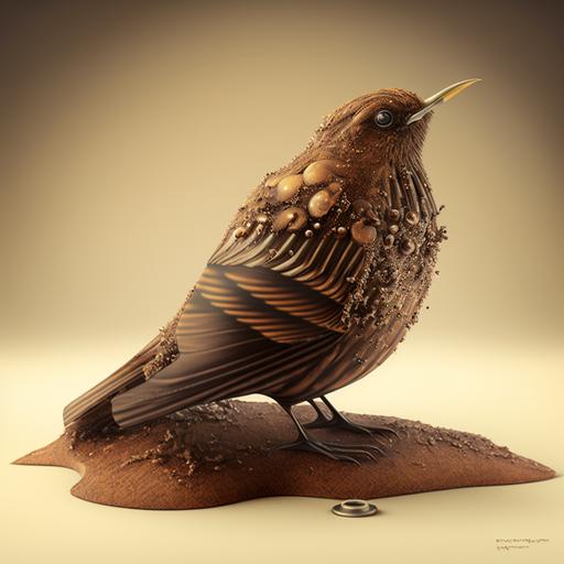 fried technology bird in a modern soda world, hyper realistic, brown colouring