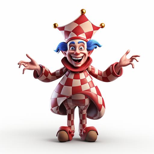 friendly jester cartoon character with smiling face, no background