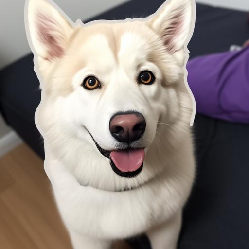 friendly white and blonde husky, cartoon sticker style with a white background