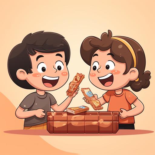friends sharing chocolate bars in cartoon theme