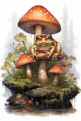 frog and mushrooms drawing --ar 2:3