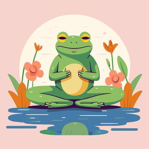 frog yoga illustration cartoon in the style of matisse simplistic japanese pastel innocent minimalistic dream