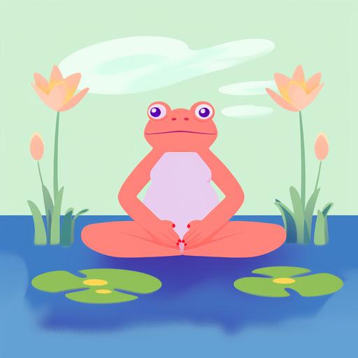 frog yoga illustration cartoon in the style of matisse simplistic japanese pastel innocent minimalistic dream