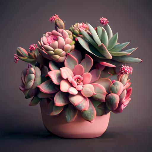 pink succulents in a flower pot hyperrealistic