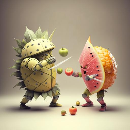 fruits with costumes fighting --v 4